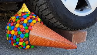Experiment Car vs M&M ICECREAM vs Watermelon vs Jelly | Crushing Crunchy & Soft 
