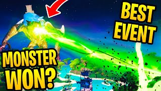 MONSTER VS GIANT ROBOT FULL FIGHT! Fortnite Season 9 Live Event! (CATTUS VS DOGGUS)