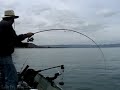 Hooking up a big lake trout!