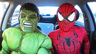 Superheroes Surprise Spiderman & Hulk With Dancing Car Ride!