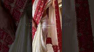Pure Silk Half Ghatchola White Red Saree Whatsapp 9079153011 .Priyazgallery