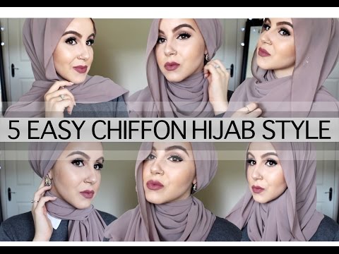 5 EASY CHIFFON HIJAB STYLEâ¡ -USING NO PINS! | Amina Chebbi - YouTube
