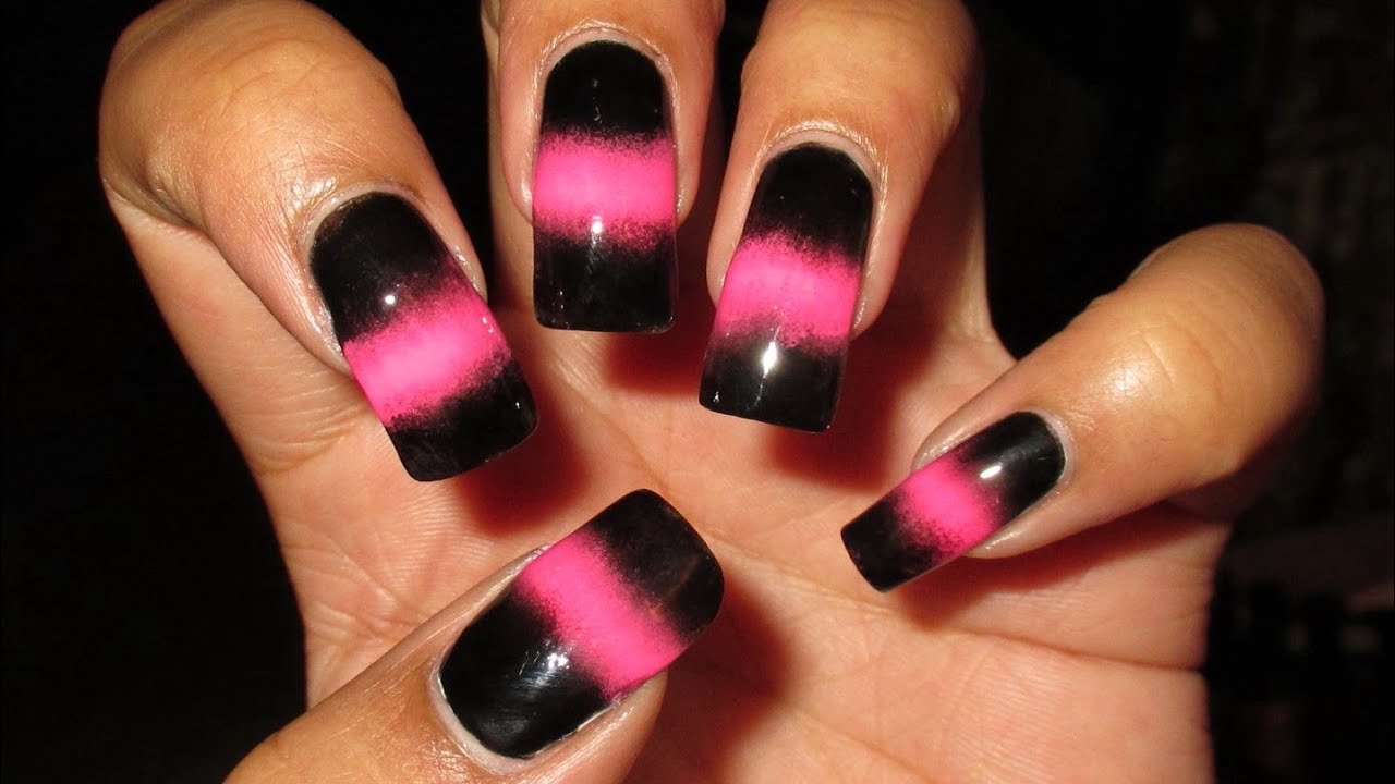 Black & Pink Sponged Nail Art Tutorial - YouTube