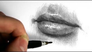 How to draw a mouth, shading and hatching - Narrated video, speeded up.