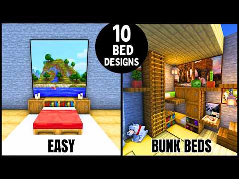 10  AWESOME BED DESIGNS and BUILD HACKS for your MINECRAFT BEDROOM (tutorial)