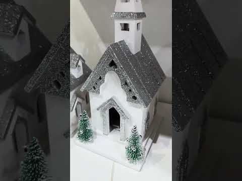 Raz 12.5" or 14.5" Lighted White and Silver Glittered Church Christmas House Decoration Raz 12.5" or 14.5" Lighted White and Silver Glittered Church Christmas House Decoration