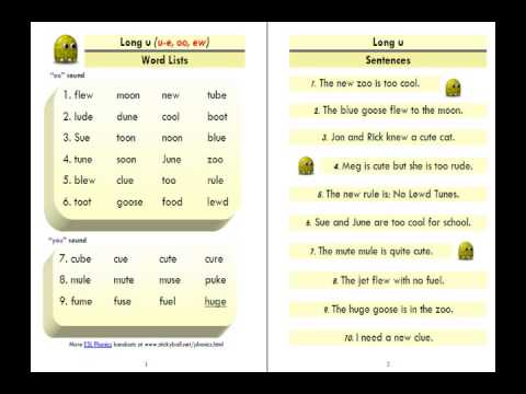 ESL Phonics Lesson: "Long u" - Word List and Sentences - YouTube