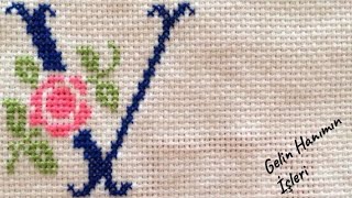 Etami̇n Havluya Güllü V Harfi̇ İşleme Hand Embroidery Cross Sch Ponto Cruz