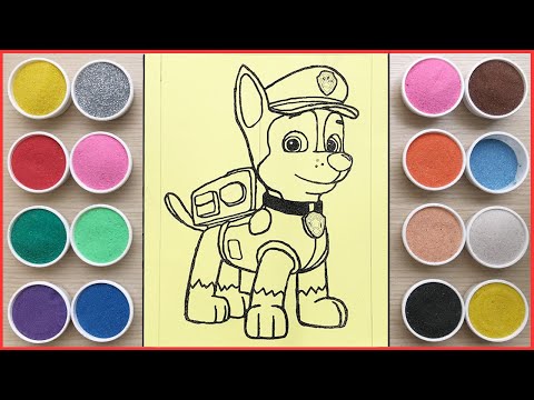 TÔ MÀU TRANH CÁT CHÓ CỨU HỘ CHASE CẢNH SÁT - Coloring Paw Patrol CHASE with colors sand (Chim Xinh)