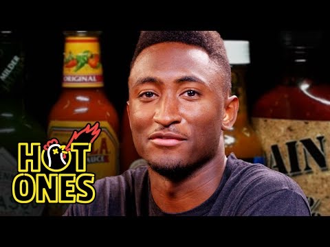 Marques Brownlee Ranks Hot Sauce Labels While Eating Spicy Wings | Hot Ones