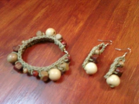 Pulsera y aretes tejidos con abalorios- tutorial de tejido crochet