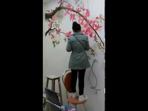 Hướng dẫn vẽ tranh tường 3d hoa đào đơn giản _0908766656_0973561366