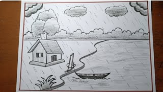 How To Draw Rainy Season Sceneryrainy Season Drawing Easy For Kidsrainy Season Drawing With Pencil
