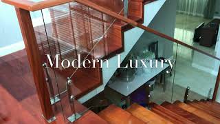 Balconic's Design Stair-railing Glass Handrail wood balcony ราวกันตก ราวบันได กระจก สแตนเลส