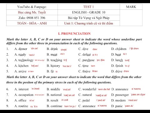 Tiếng Anh 10 || Unit 1 - Test 1|| Bài tập từ vựng và ngữ pháp tiếng anh lớp 10