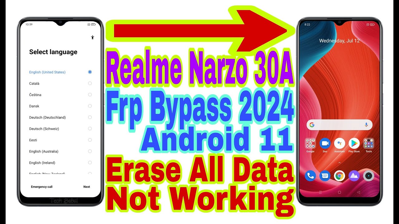 Realme Narzo 30A Android 11 Frp Bypass/Erase All Data No Realme Narzo 30A Android 11 Frp Bypass/Erase All Data No