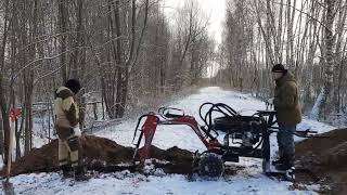 Мини экскаватор А23-М, траншея для газопровода 1,3м. зима.