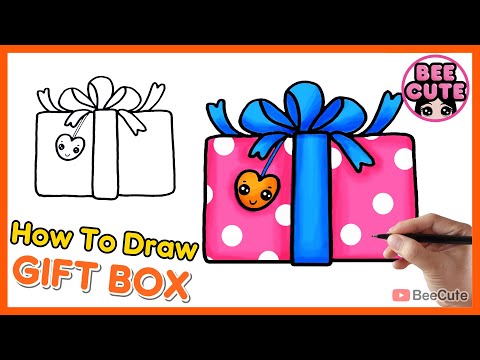 สอนวาดภาพกล่องของขวัญ | วาดรูประบายสีของขวัญวันเกิด | How to draw Gift Box | Bee Cute