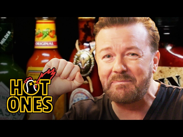 Ricky Gervais Pits His Mild British Palate Against Spicy Wings - Video