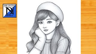 How To Draw A Cute Girl Wearing Hat - Step By Step Tutorial Pencil Sketch For Beginner Drawing