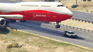 GTA5 - Giant Air Plane "Emergency Landing" on Highway -- Two Engines Failed  -- (This is GTA5 game)