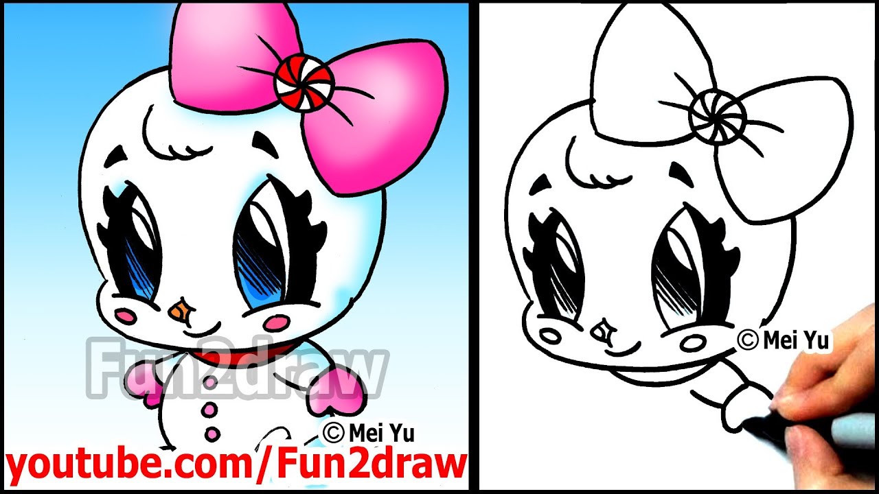 Snow Girl! How to Draw Christmas Things - Snowman - Fun2draw Cute