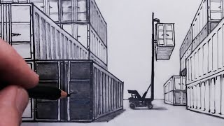 How to Draw One-Point Perspective Easy: Narrated for Beginners: Shipping Containers