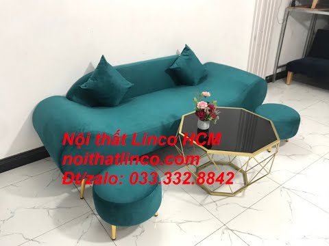 Bộ ghế sofa sopha băng văng thuyền dài 2m màu xanh lá cây cổ vịt vải nhung giá rẻ Nội thất Linco HCM