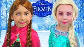 Frozen Elsa And Anna Kids Makeup with Colors Paints Pretend Play - GIANT DOLL & DRESS UP Collection