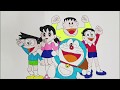 Dạy vẽ cho bé - Dạy bé vẽ Doraemon, Nobita, Shizika - Drawing and coloring Doraemon for kids