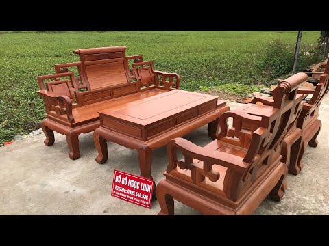 Bàn ghế phòng khách mẫu Sơn Thủy chân 10 gỗ gõ đỏ siêu đẹp. Bộ 6 món