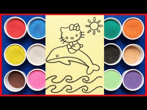 Đồ chơi trẻ em TÔ MÀU TRANH CÁT MÈO HELLO KITTY CƯỠI CÁ VOI - Sand Painting Toys (chị Chim Xinh)