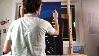 Time-lapse painting of trees, sky and snow