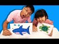 Bé Bún Tô Màu Con Rùa (Coloring A Turtle ) – Bố Bé Bún Tô Màu Con Cá Mập ( Coloring A Shark )