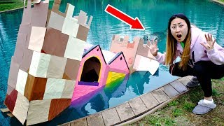 BOX FORT CASTLE ON WATER!! (MONSTER IN POND) BOX FORT CASTLE ON WATER!! (MONSTER IN POND)