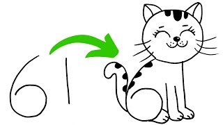 61'Den Kedi Nasıl Çizilir, Kolay Sevimli Kedi Çizimi, Çocuklar için Adım Adım Sa