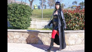 Victoria Devil-Long Leather Coat,Sexy Vinyl Dress, Red Stockings,Leather Gloves And High Heel Boots.