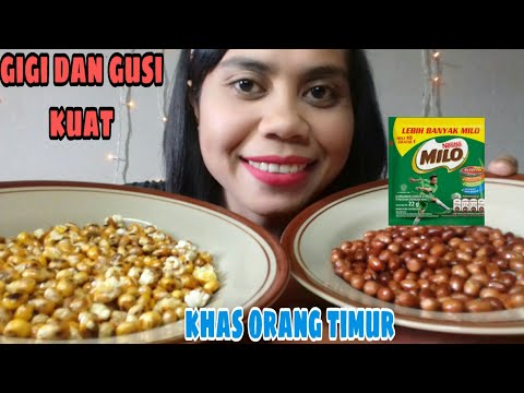 Eating fried corn mixed with peanuts & milo || mukbang || asmr #REQUEST