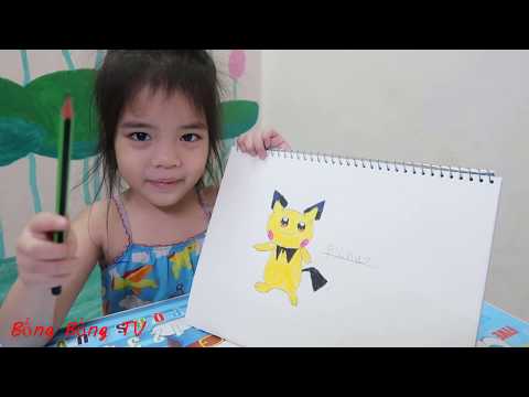 cách vẽ và tô màu pokemon Pichu của Bống em.