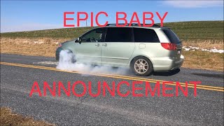 CRAZY MINIVAN BURNOUT!!!!!!!!!!! Epic Baby announcement!!