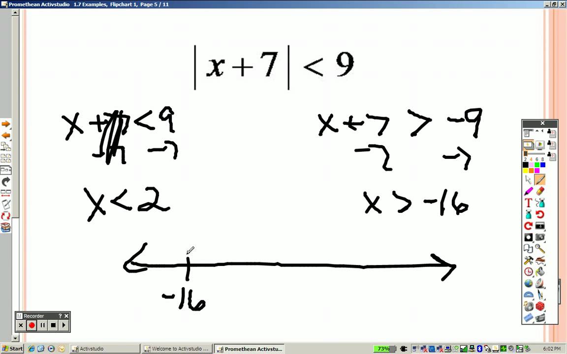 Algebra 2 1.7 Examples Solving Absolute Value Equations and Inequalities YouTube