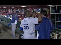 Puig and Ryu have fun in the dugout
