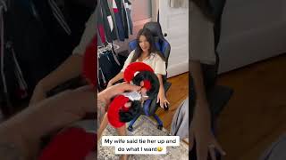 handcuff prank on wife tied up gaming chair