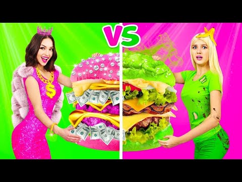 THỬ THÁCH ĐỒ ĂN NHÀ GIÀU HỒNG VS NGHÈO XANH LÁ ||Cuộc Chiến Màu Sắc! Gái Giàu vs Nghèo Bởi RATATA