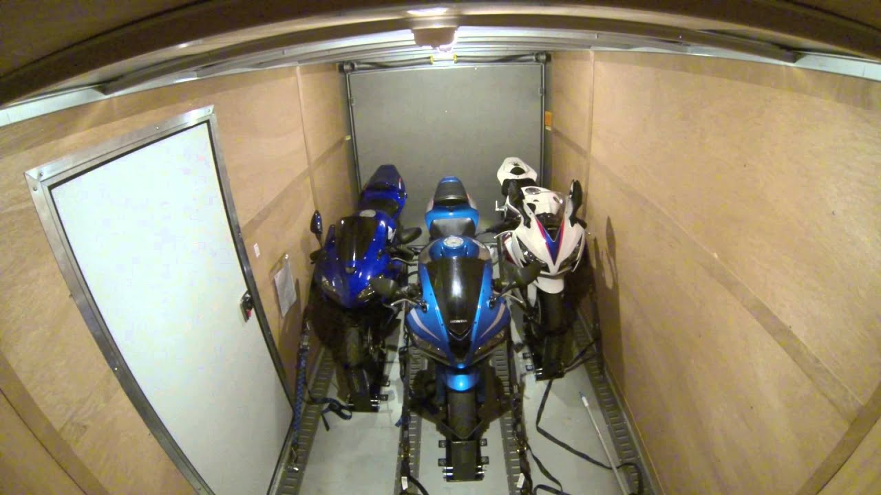 Interior of Enclosed Trailer While Driving with Motorcycles Tied - YouTube