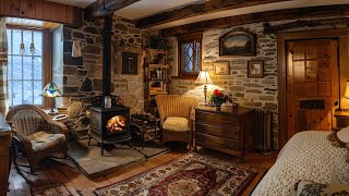 Cozy Fire And Winter Flurries Relax In A Cabin Surrounded By The Beauty Of Falling Snow
