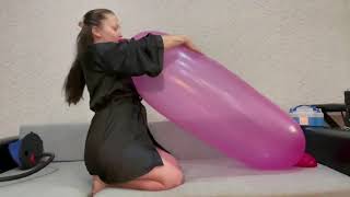 Russian Looner Girl Blowing And Streching Big Long Pink Balloon