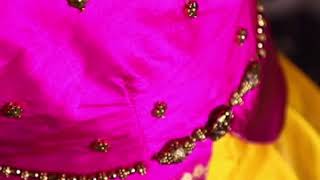 Hand-Embroidered Waist Belt Rani Pink And Yellow Kanjivaram Silk 5 Border Pattu Pavadai Set