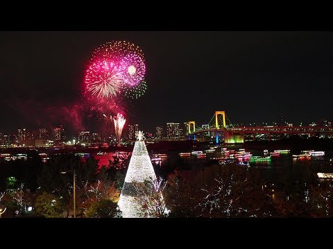 tokyo【christmas-lights】odaiba-.-rainbow-winter-fireworks-2018【every-saturday-on-december】#4k