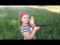 my 10 yers old doughter first shooting with bb colt 1911 blowback replica pistol